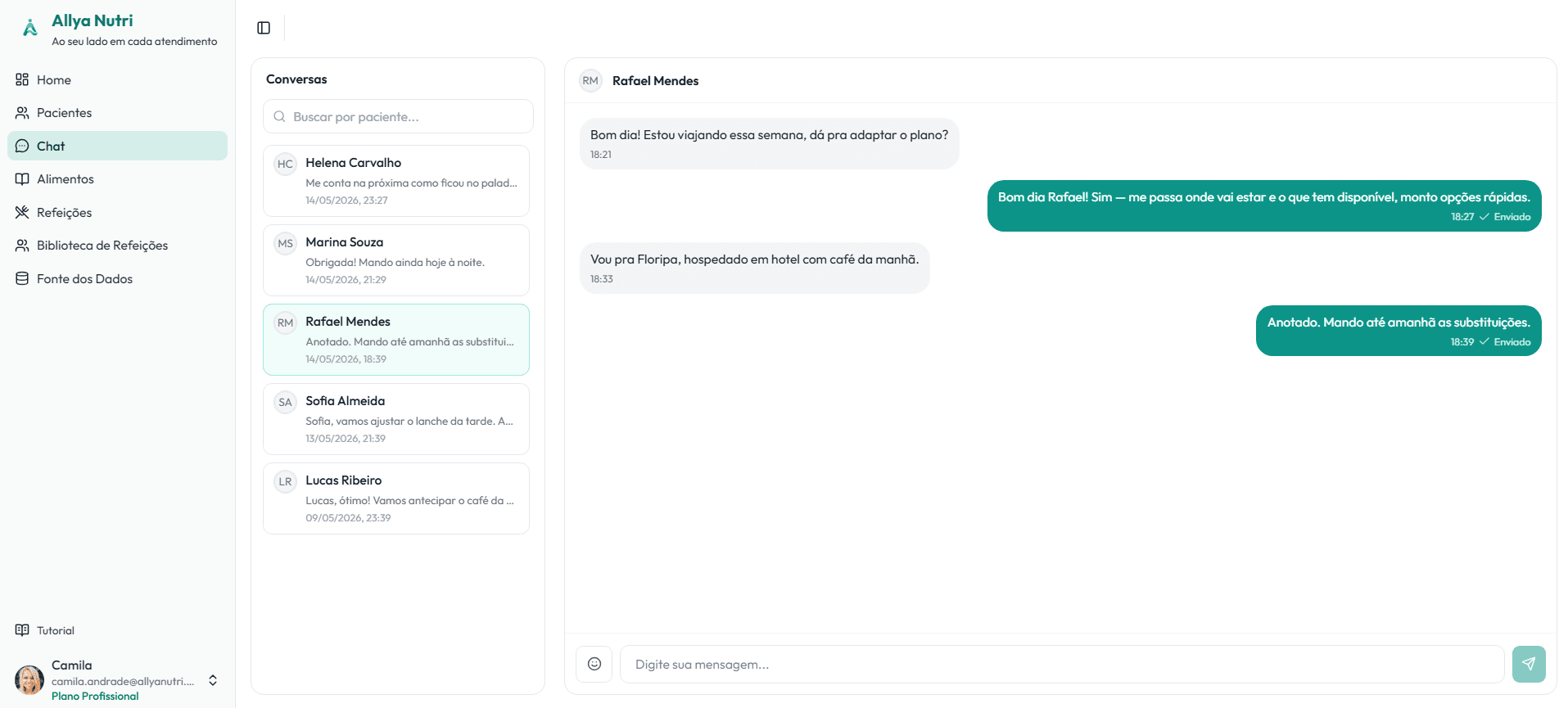 Chat com paciente vinculado ao contexto da consulta